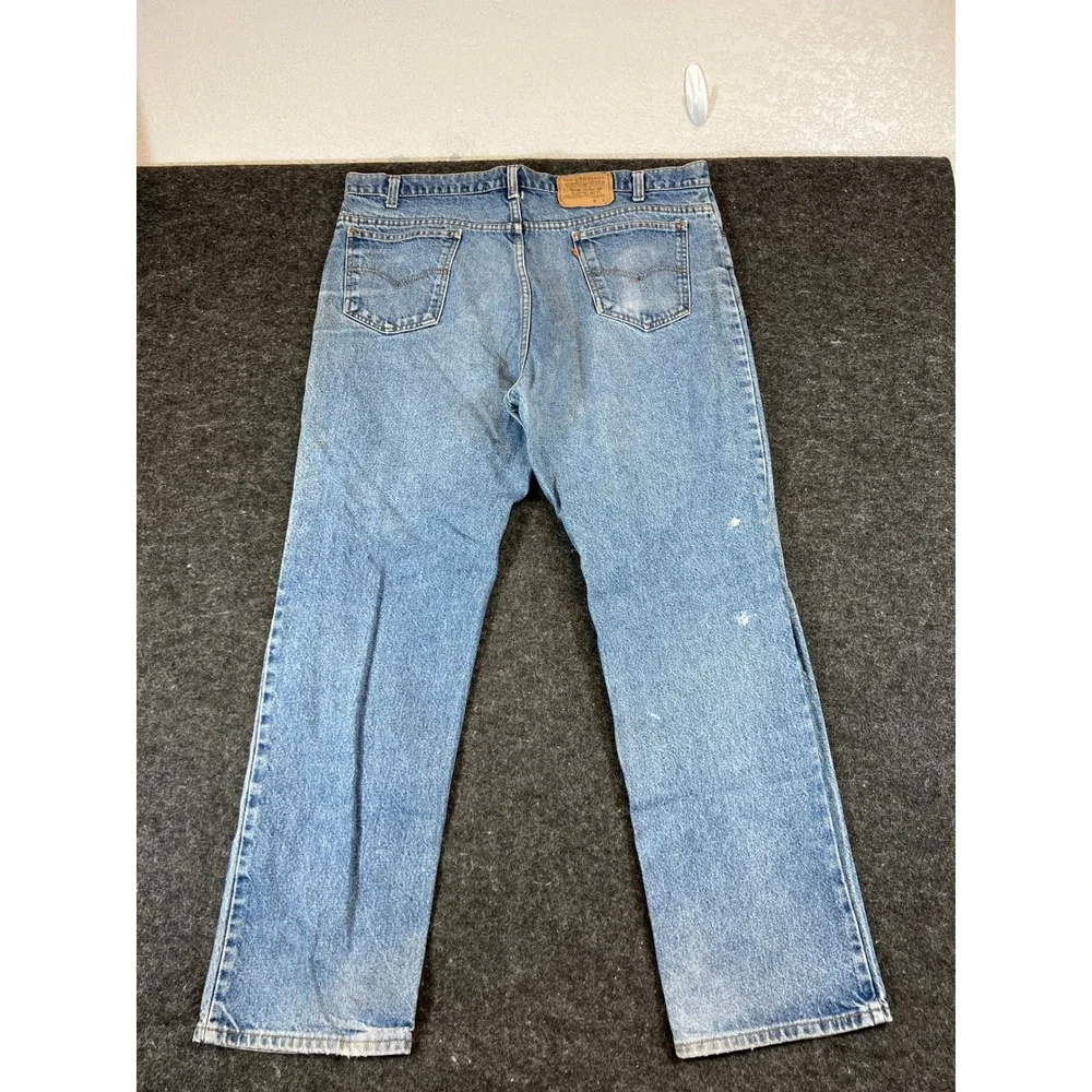 Vintage 90s Levis Jeans Mens 42x32 Blue Straight Leg Workwear Orange Tab USA
